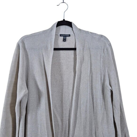 Eileen Fisher Womens Sweater Size M Linen Blend Cardigan Open Front Long Sleeve - Picture 3 of 6